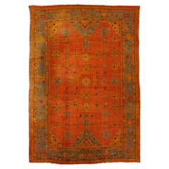 Orange Turkish Oushak Antique Oversized Wool Rug Featuring Allover Design