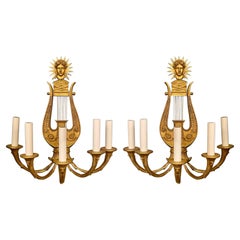 Pair Antique French Empire Gold Bronze Wall Sconces, Circa 1890.