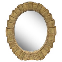 Vintage Oval Louis XVI Giltwood Table Mirror with Bow and Trompe L'Oeil Accents