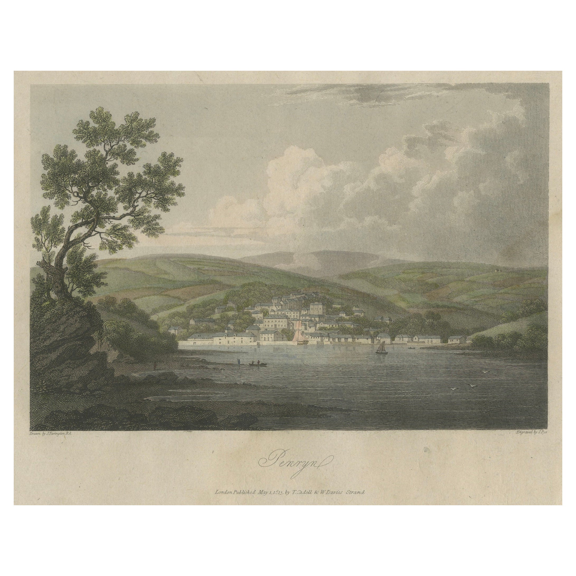 Vista panorámica de Penryn, Cornualles: Pintoresca Ciudad Costera del Siglo XIX Grabada