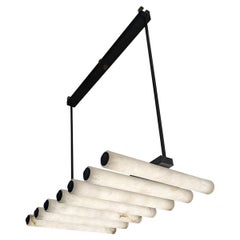 Alabaster and Black Metal Chandelier