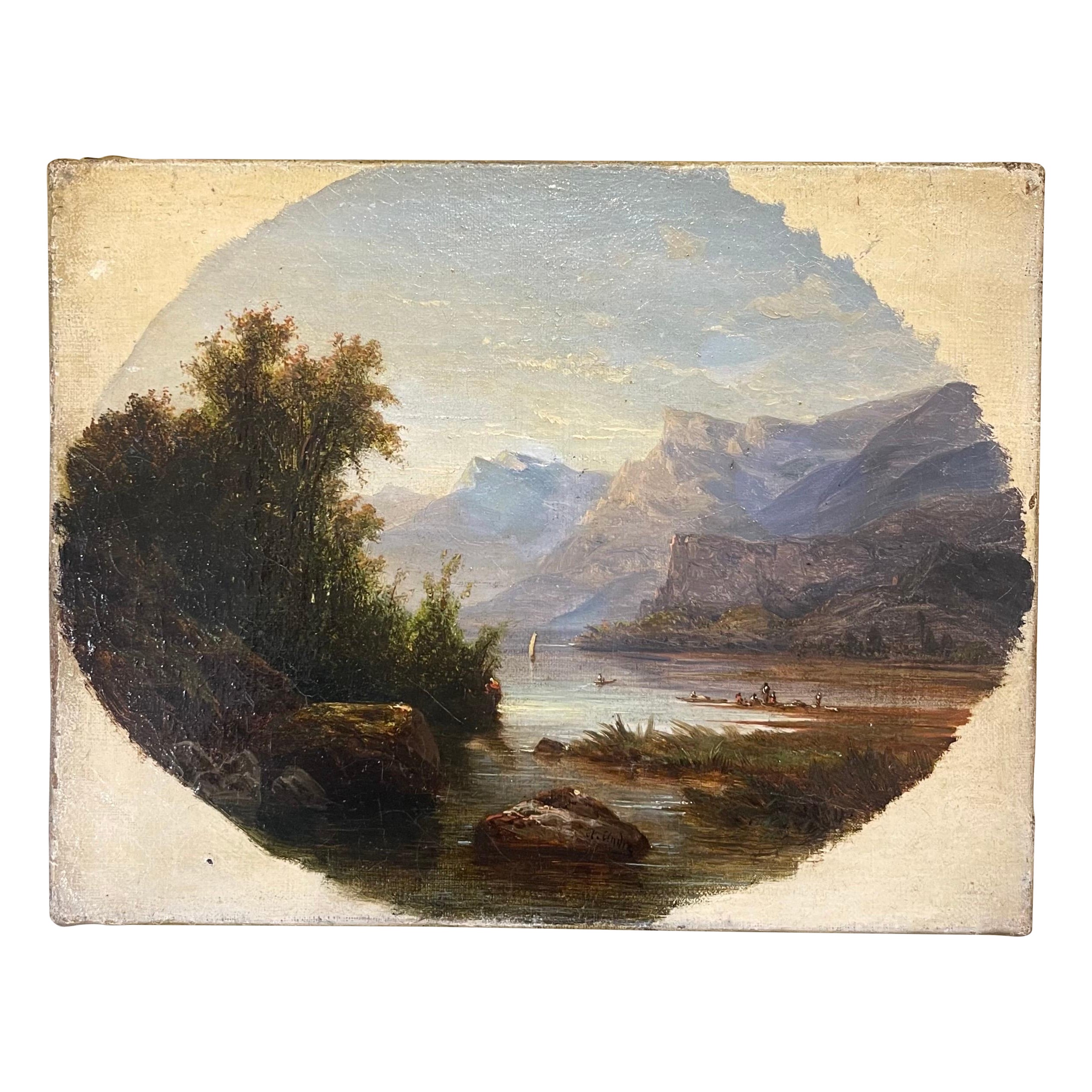 Pittura a olio su tela Paesaggio di montagna firmata Andre Francia Fine Ottocento
