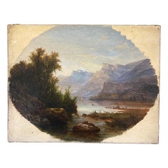 Pittura a olio su tela Paesaggio di montagna firmata Andre Francia Fine Ottocento