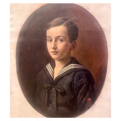 Oil Painting on Canvas Portrait Young Man Imperial Russian Navy Military 19th c