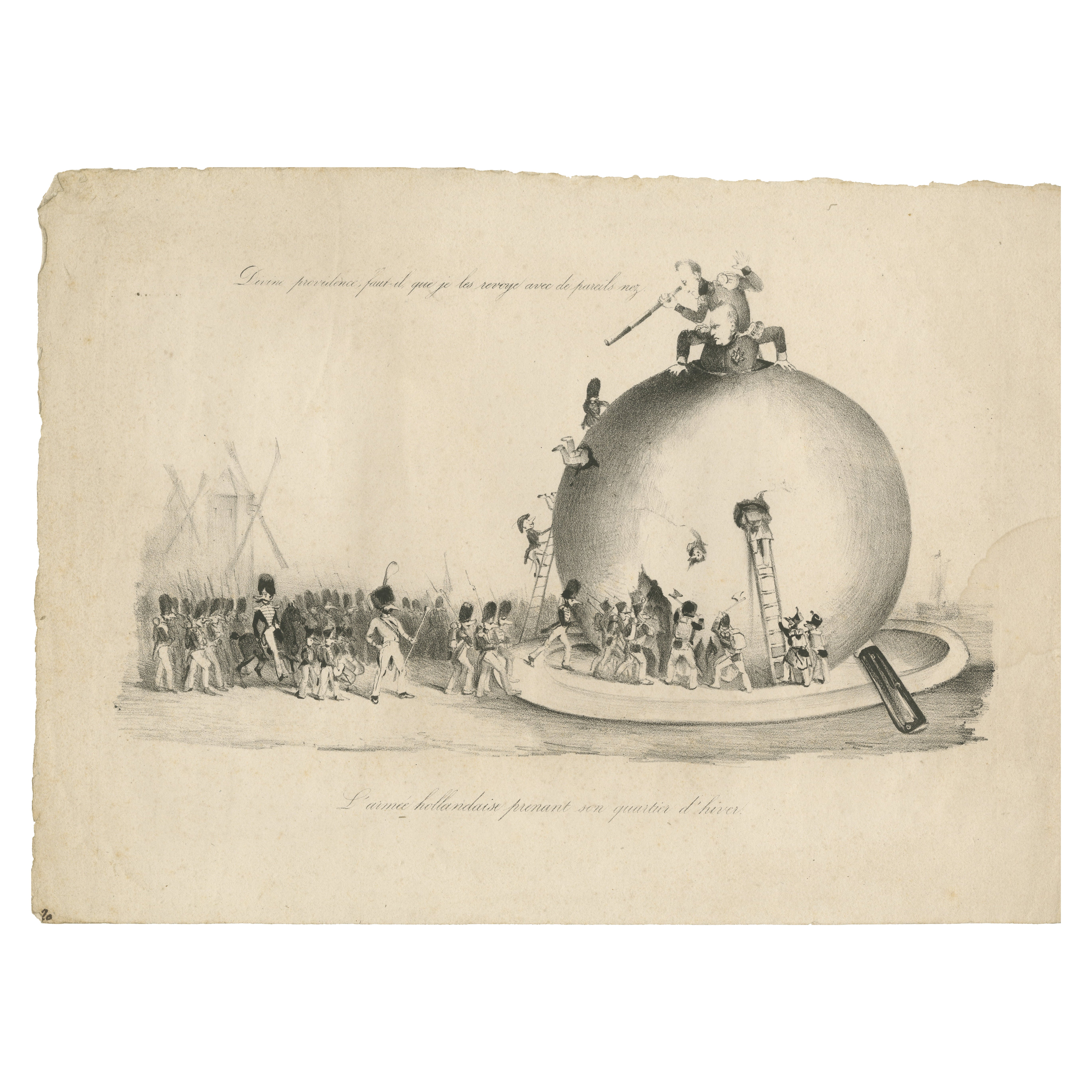 Dutch Troops Winter Quarters in a Cheese, Rare Belgium 1830 Satirical Cartoon For Sale