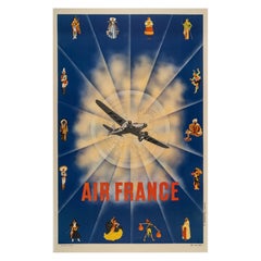 Poster originale di Air France, Flamenco, Kimono, Sombrero, Kilt, Dewoitine, 1935