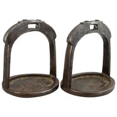 19th Century Tibetan Iron and Silver Inlaid Stirrups