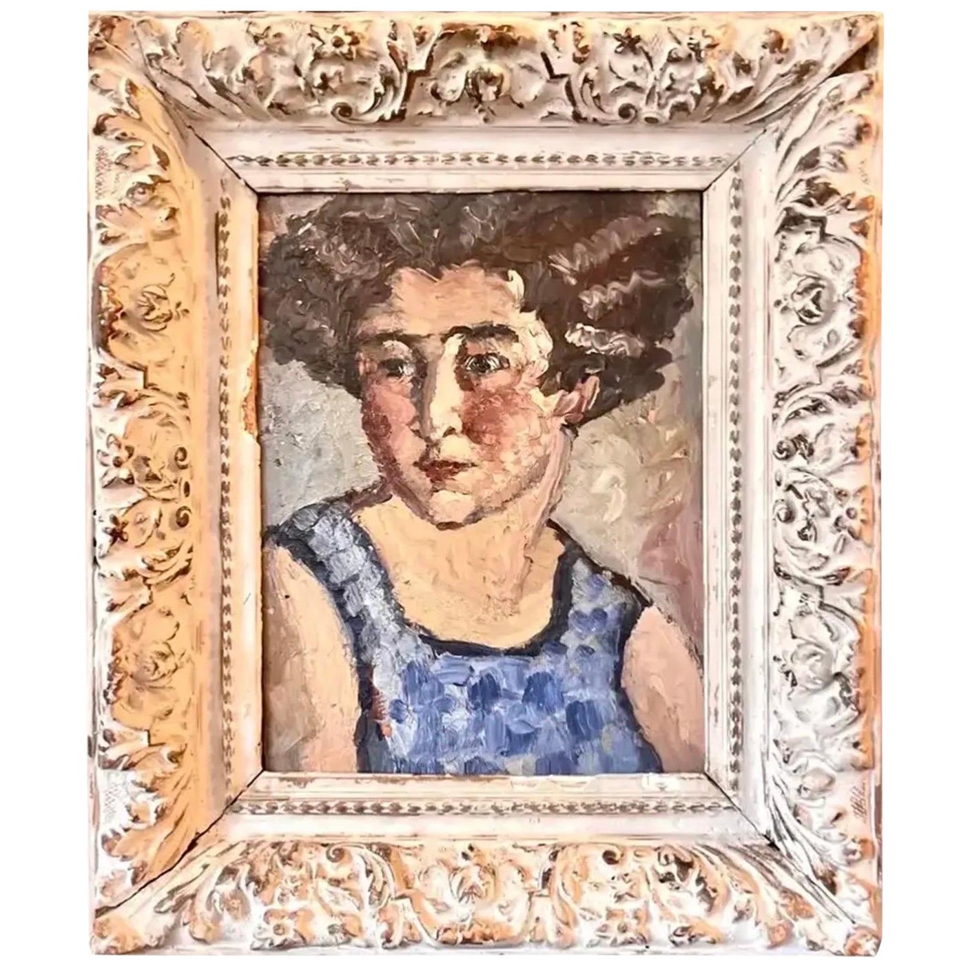 Olio su pannello Ritratto di giovane ragazza 1930 Francia