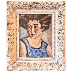 Oil on Panel Portrait of Young Girl 1930 France