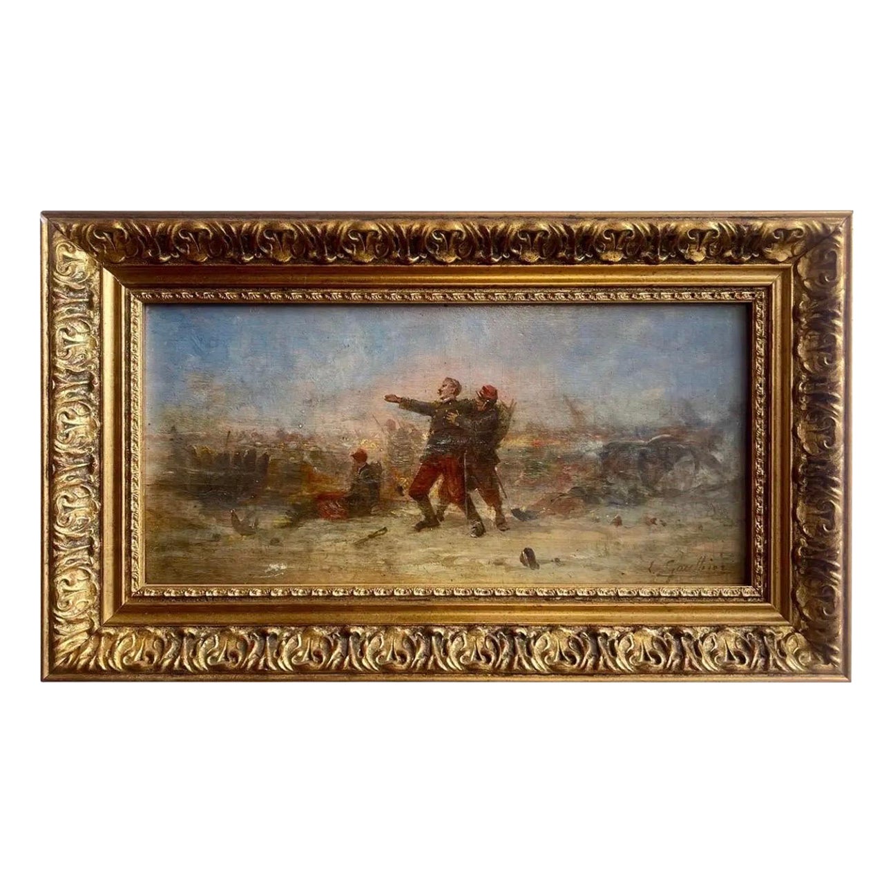 Battlefield French Infantry Prussians war 1870 signed Leon Ambroise Gauthier.