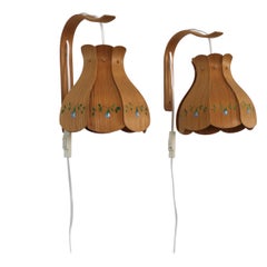 Scandinavian Modern Pine Wood Wall Lamps, 1970s, Sweden