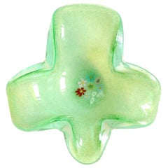 Fratelli Toso Tazón de Murano Millefiori Verde Blanco Opalescente de Vidrio Artístico Italiano