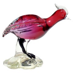 Sculpture d'oiseau en verre d'art italien Sommerso de Murano rouge améthyste dégradée