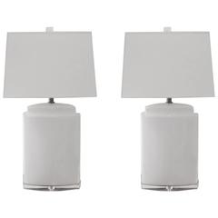 Pair of Blanc De Chine Ceramic and Lucite Lamps