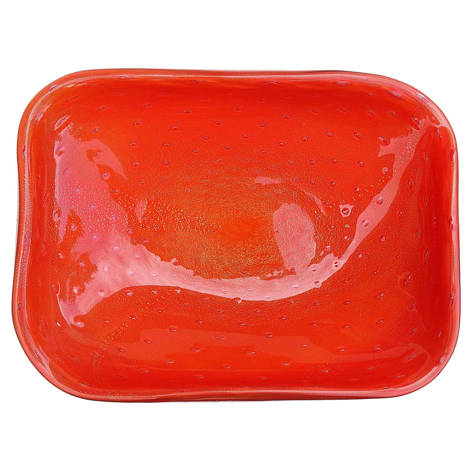 Murano Barbini Vintage Orange Gold Flecks Italian Art Glass Centerpiece Bowl