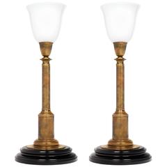 French 19th Century Pair of Antique Brass Lamps