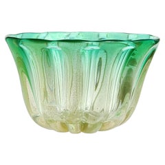Murano Gold Flecks Green Sommerso Italian Art Decorative Glass Vase Bowl Flower