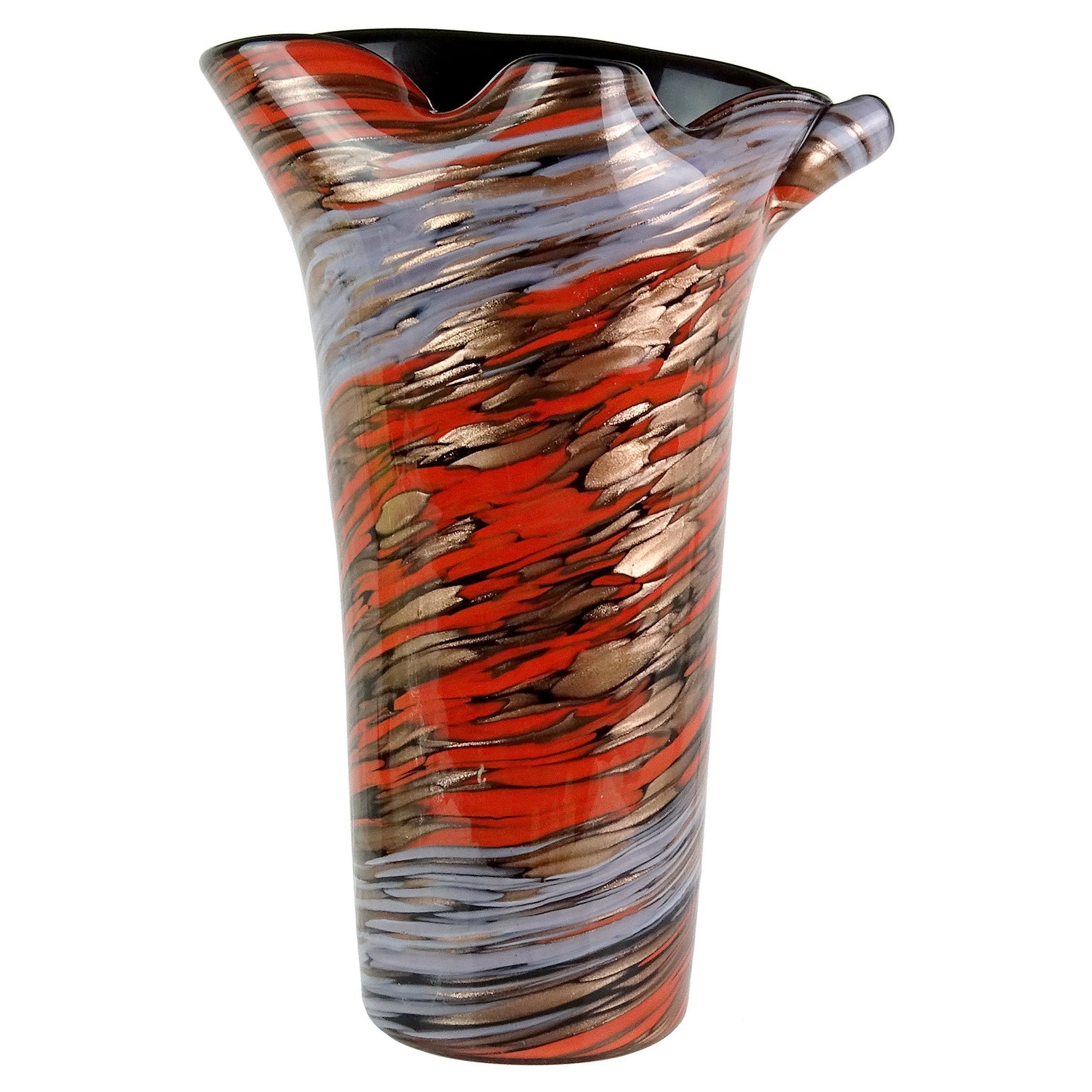 Fratelli Toso Murano Rot Blau Kupfer Aventurin Italienische Kunst Glas Blumenvase