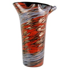 Vase à fleurs en verre d'art italien rouge, bleu, cuivre et aventurine de Fratelli Toso Murano