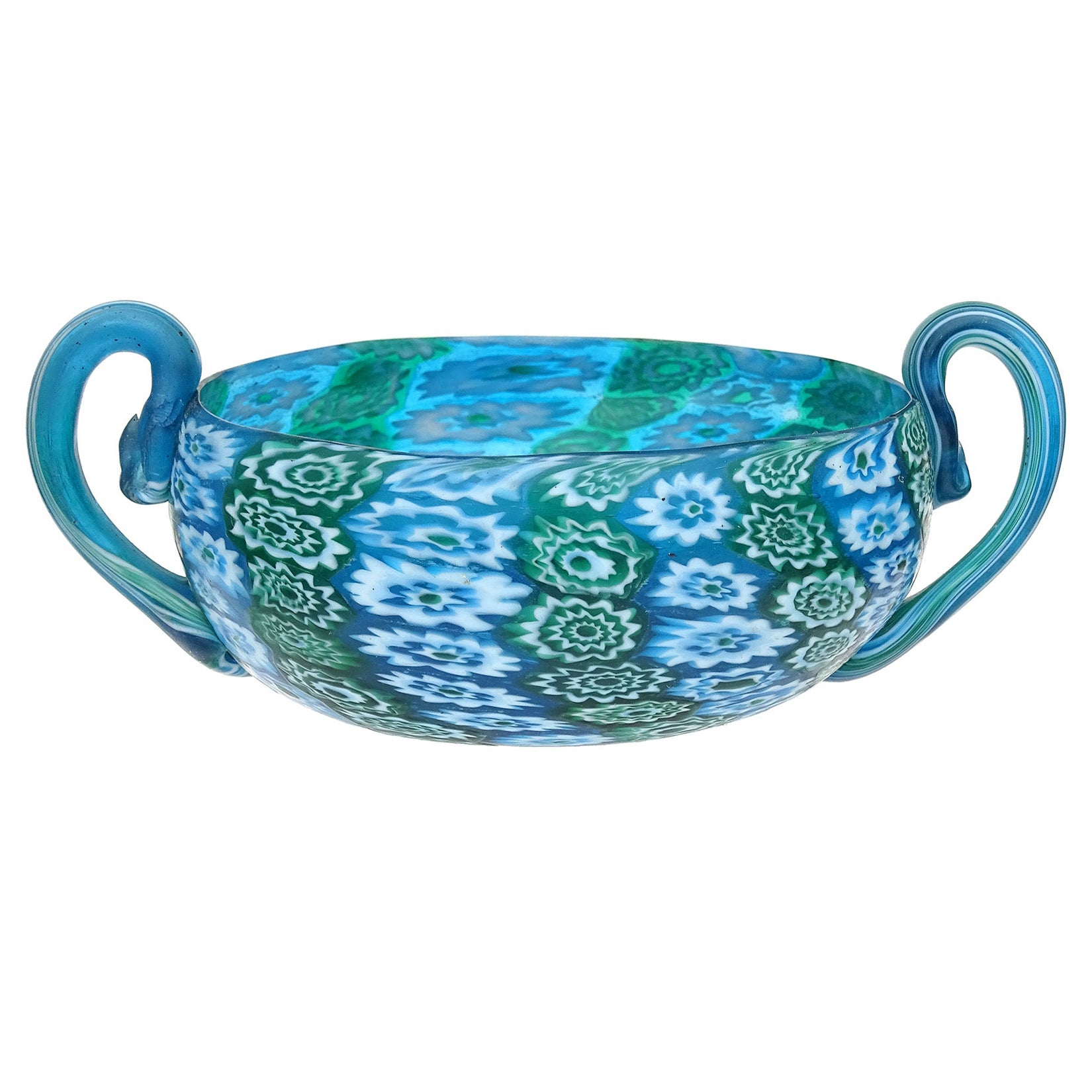 Fratelli Toso Flor Millefiori de Murano Antiguo cuenco Vide Poche de vidrio artístico italiano
