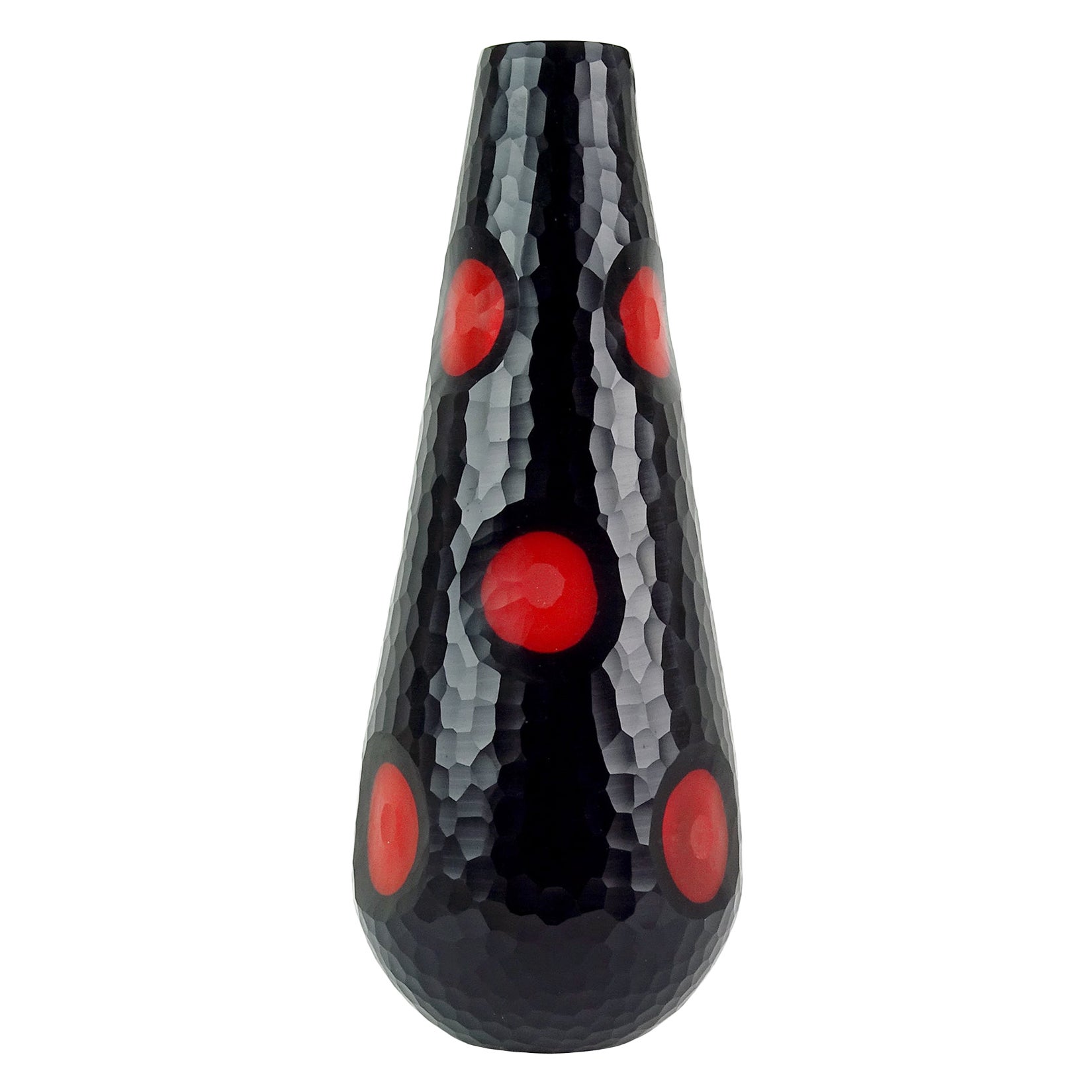 Murano Moderne geschnitzte skulpturale Blumenvase aus italienischem Kunstglas in Schwarz und Rot im Angebot