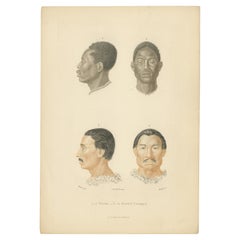 Raro grabado coloreado a mano de 1849 de hombres africanos y charrúas (Uruguay)
