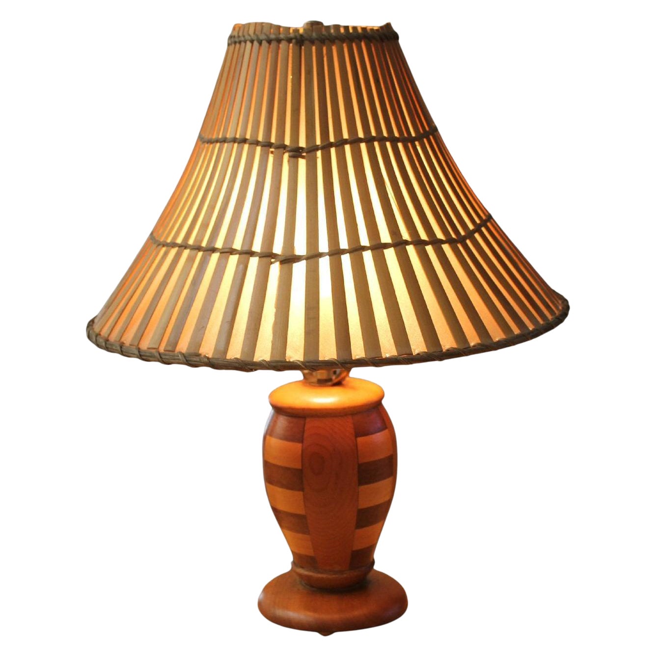 Gorgeous Mid Century Handcrafted Bamboo & Wood Table Lamp 60s MCM Arts Crafts
