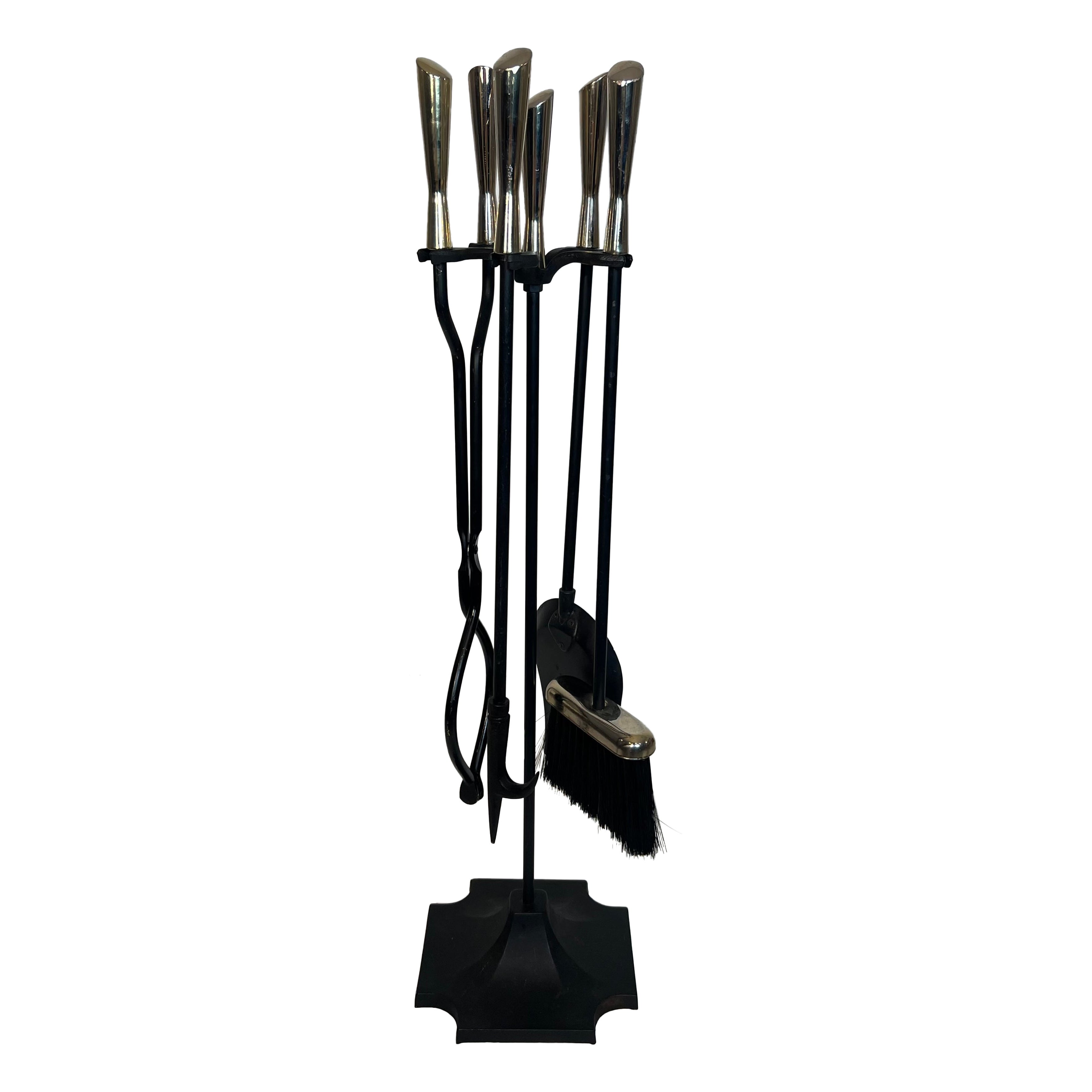 Utensilios para Chimenea en Soporte de Diseño Lacado Negro y Cromado
