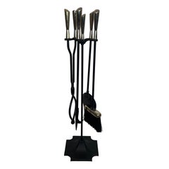 Utensilios para Chimenea en Soporte de Diseño Lacado Negro y Cromado