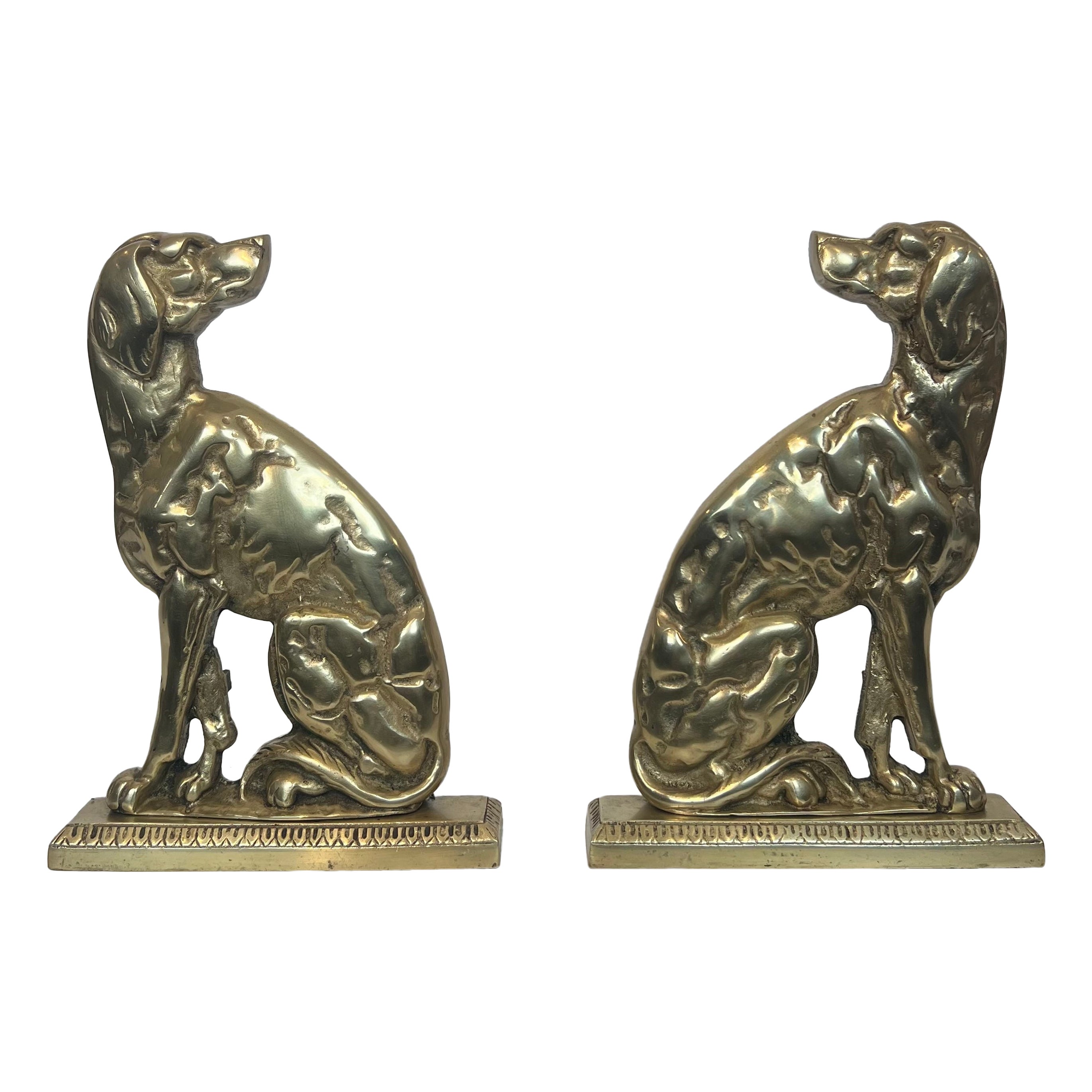Pair of Bronze Andirons Representing Dogs. French work From Art Deco Period