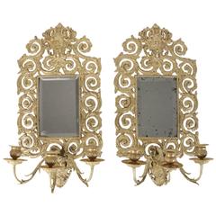 Pair of 19th Century Mirrors in Gold Gilt Bronze with Three Candelabra