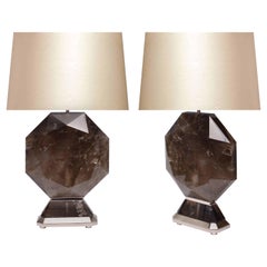 Pair of Octagon Form Smoky Brown Rock Crystal Lamps