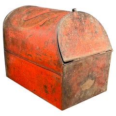 Antique Red Tole Metal Tea Coffee Countertop Storage Bin