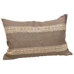 Organic Modern Belgian Linen Lace Handmade Pillow