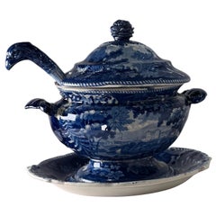 Blue & White Ridgway Sauce Tureen Staffordshire   
(Italian Scenery)