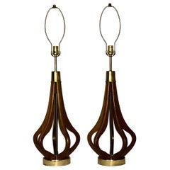 Mid 20th Century Sculptural Walnut Table Lamps, Pair
