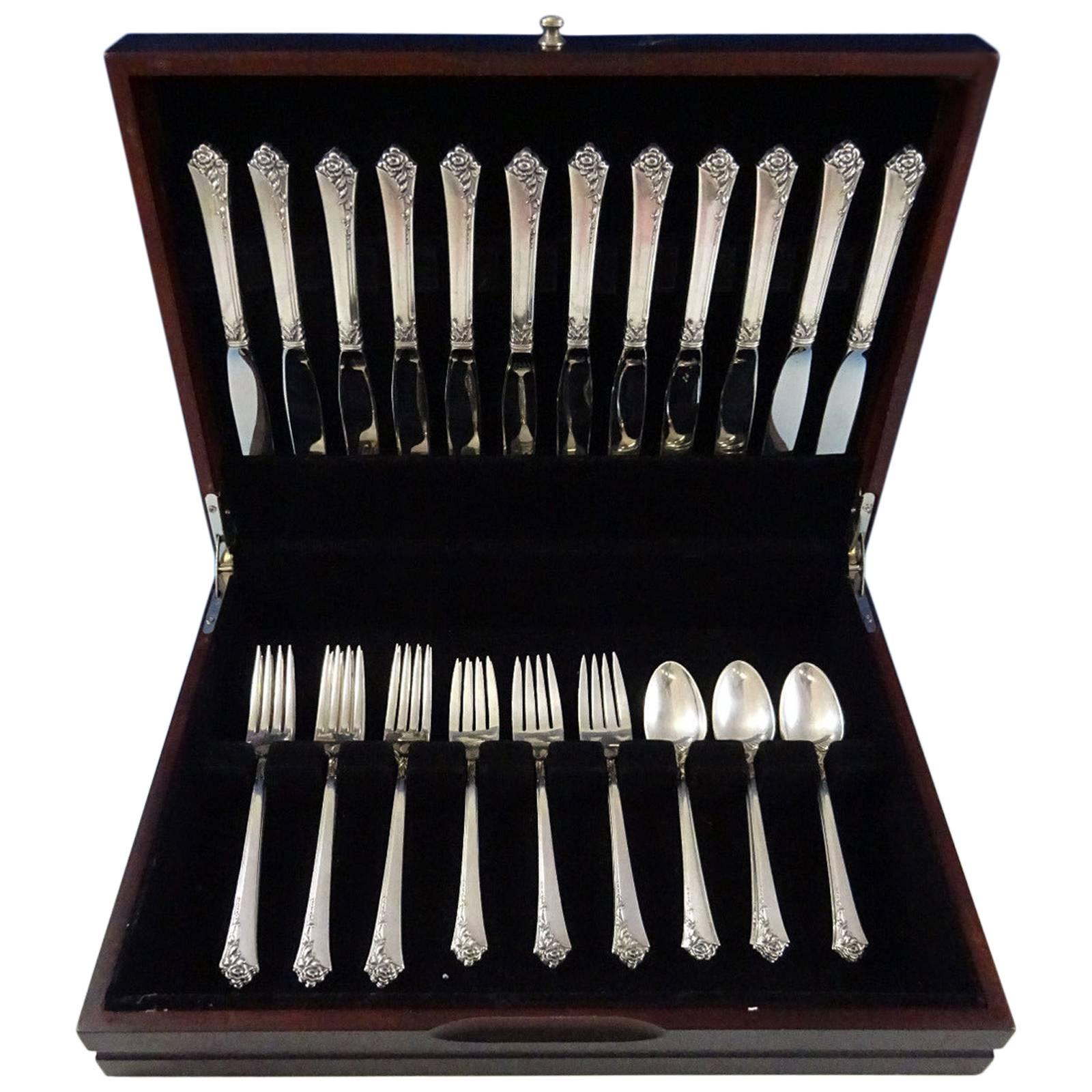 Damask Rose by Oneida Sterling Silver Flatware Set for 12 Service 48 Pieces