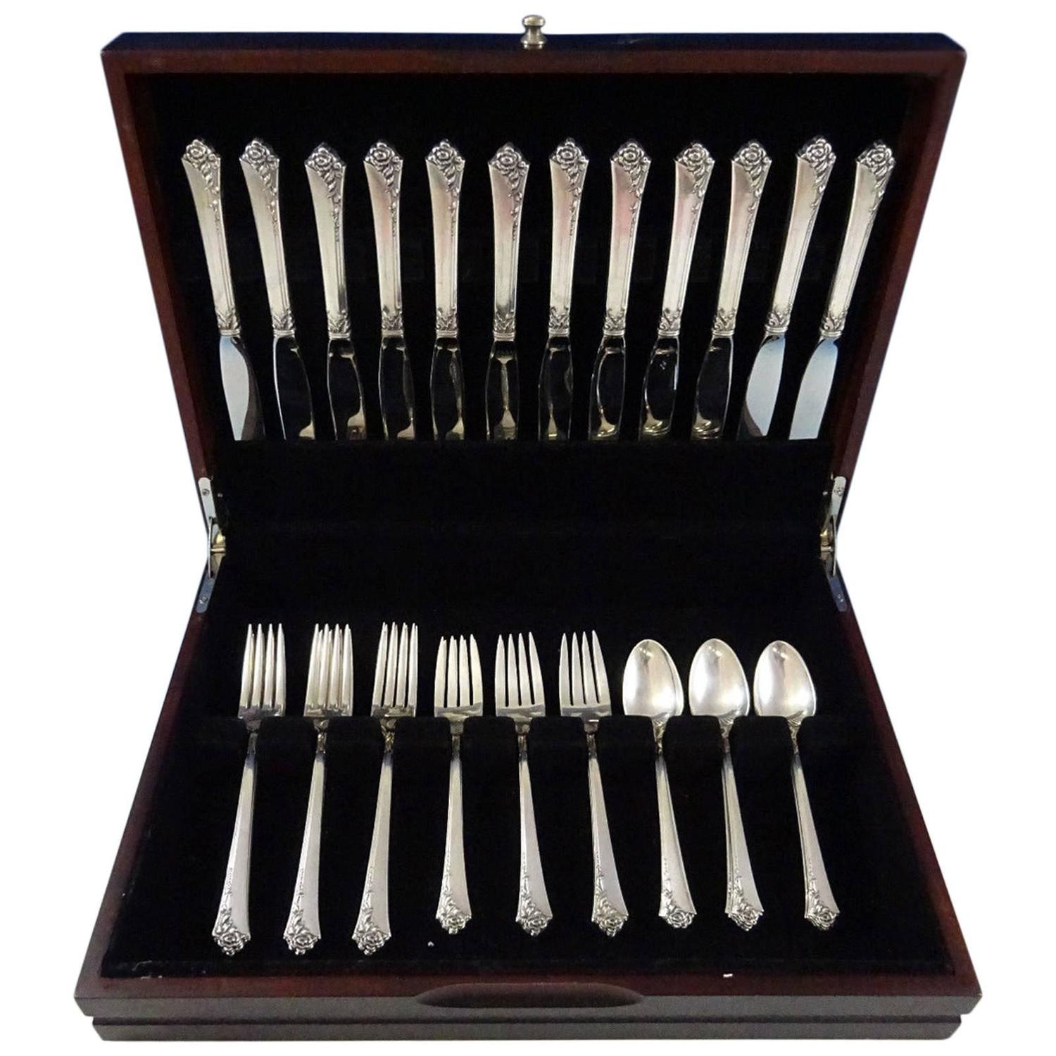 Damask Rose by Oneida Sterling Silver Flatware Set for 12 Service 48 Pieces at 1stdibs