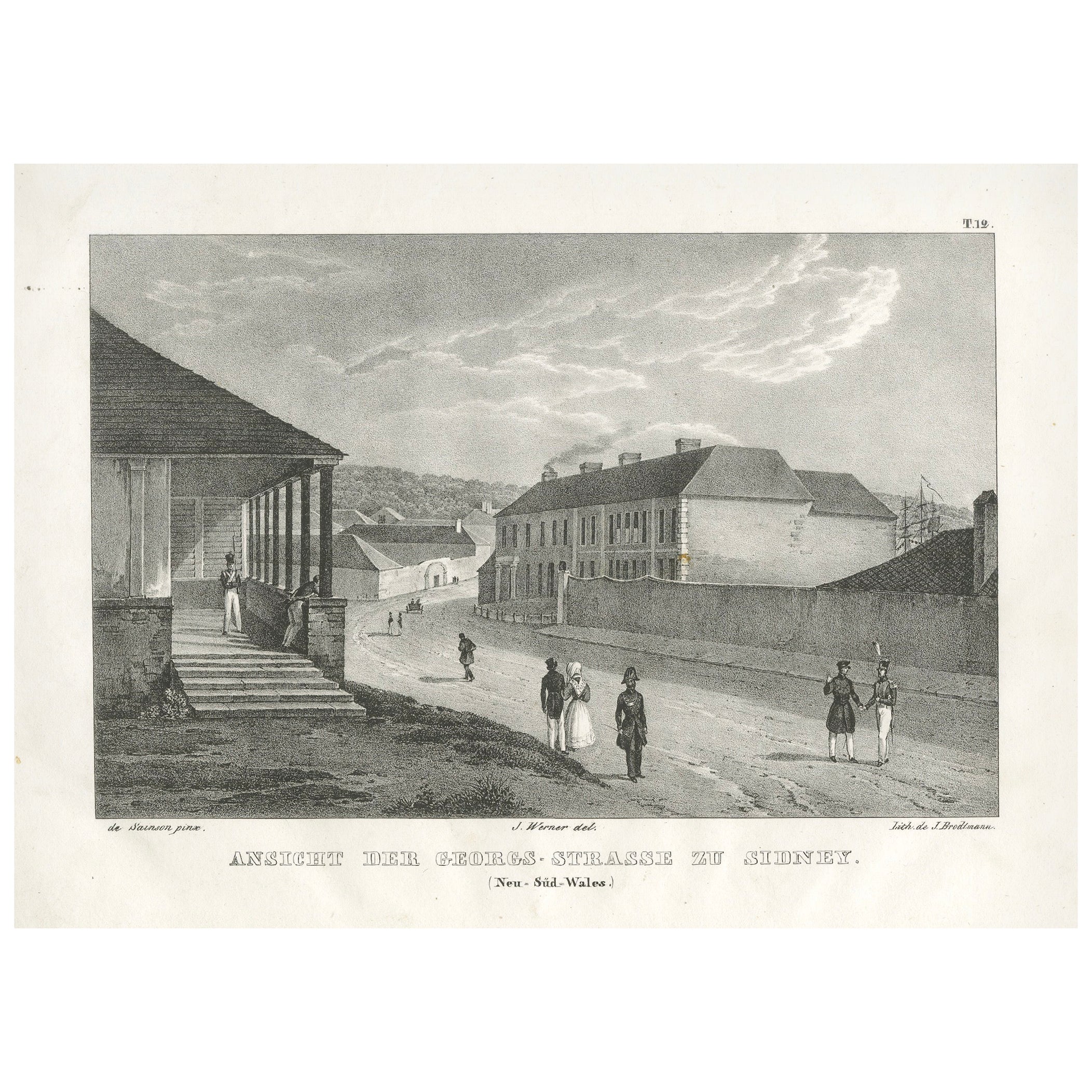 Antique Lithograph of George Street, Sydney, New South Wales, Australia - c.1836