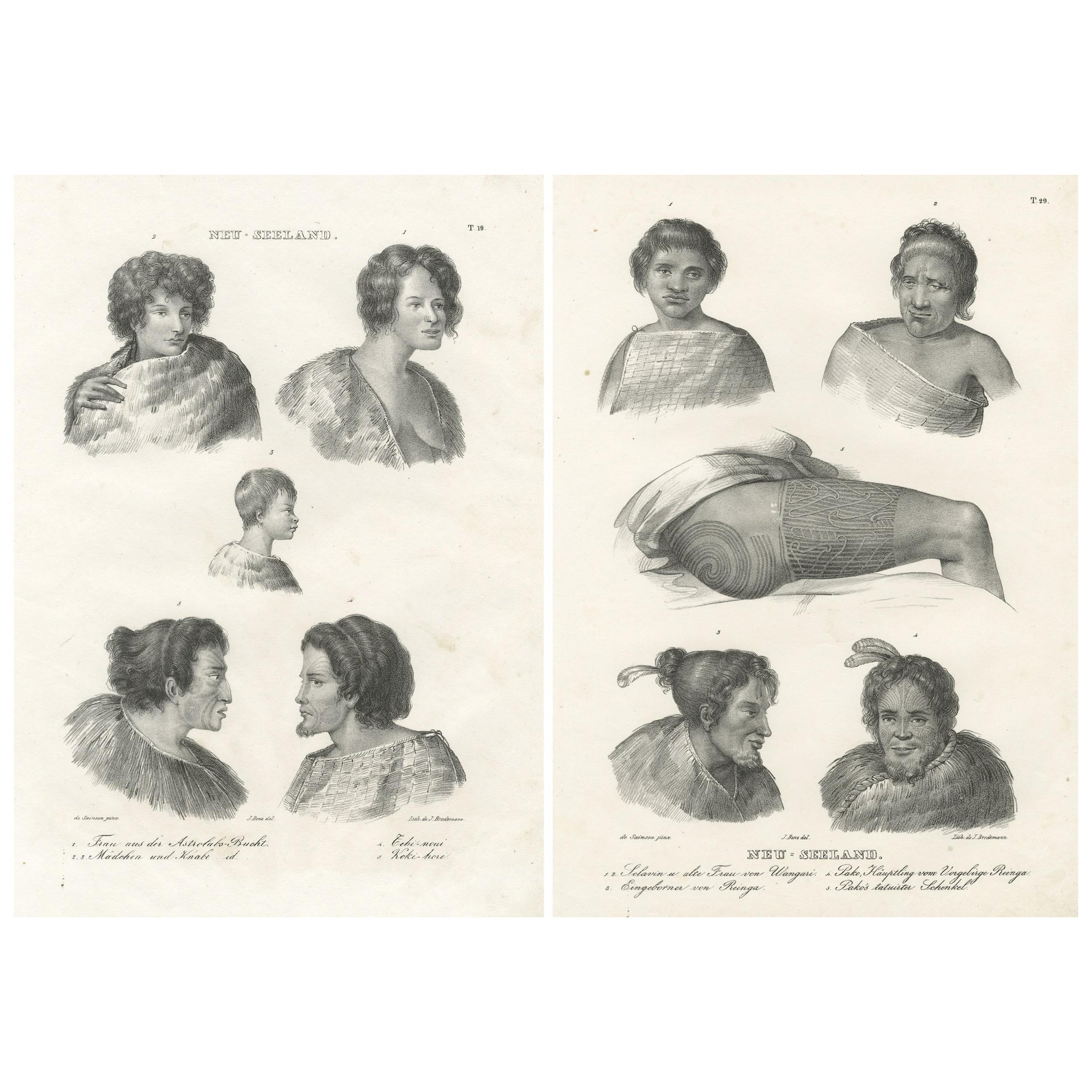 Retratos detallados de la vida maorí y el arte del tatuaje en Nueva Zelanda, publicado c.1836