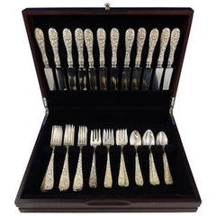 Rose by Stieff Sterling Silver Flatware Set for 12 Service 48 Pieces Repousse
