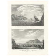 Antique Astrolabe Navigates the French Pass and Bay in New Zealand - Lithograph ca.1836