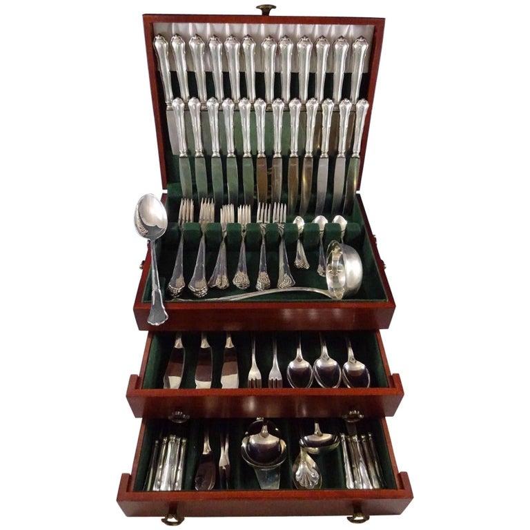 Chippendale by Hb Hammer German 800 Silver Flatware Set for 12 Service 140 Pcs For Sale