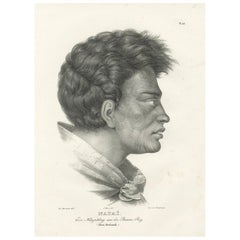 Antique Portrait of Natai, a Chief from the Bay of Islands, New Zealand, 1836