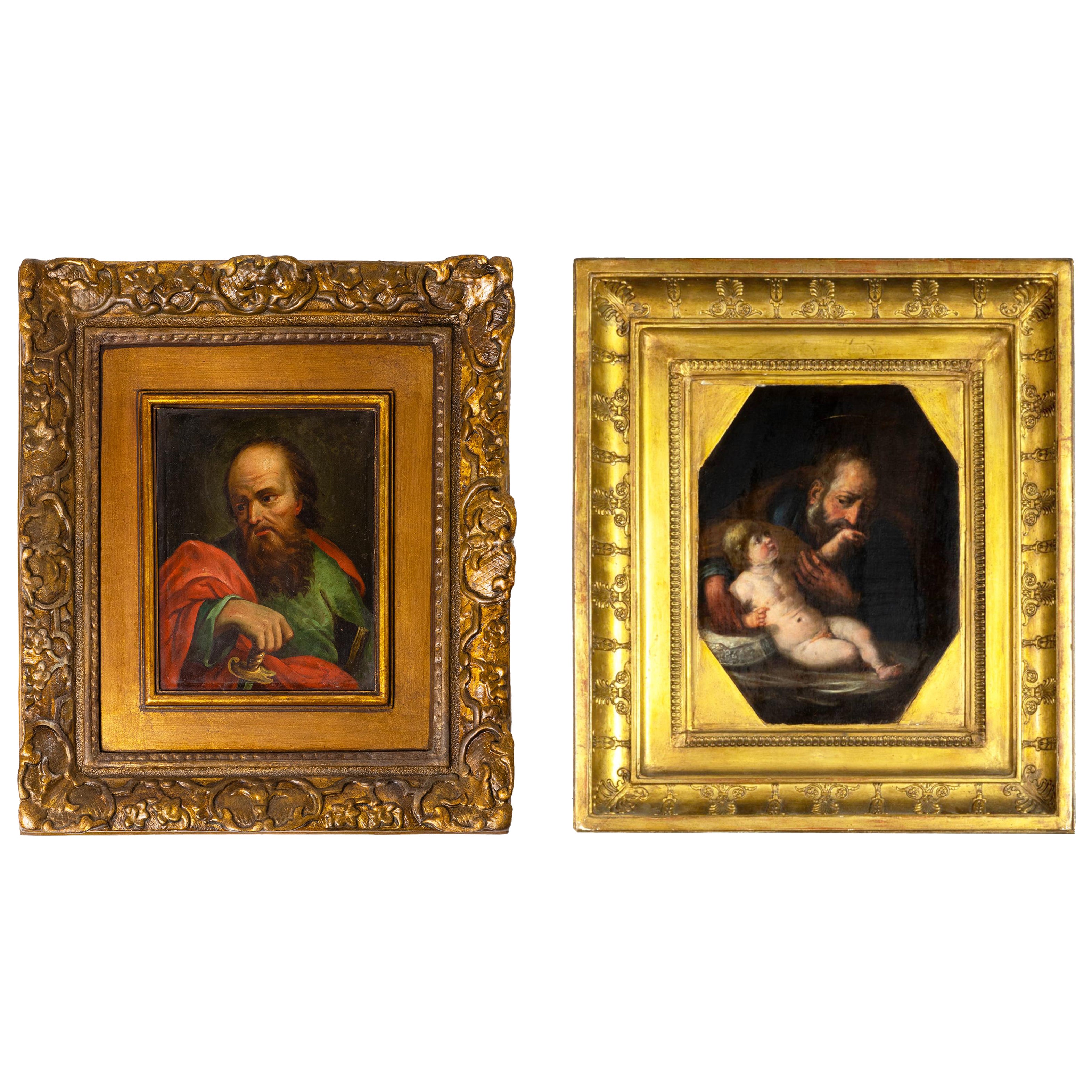 Set Of 2 Baroque Paintings Of Joseph And Paul, 18th Century