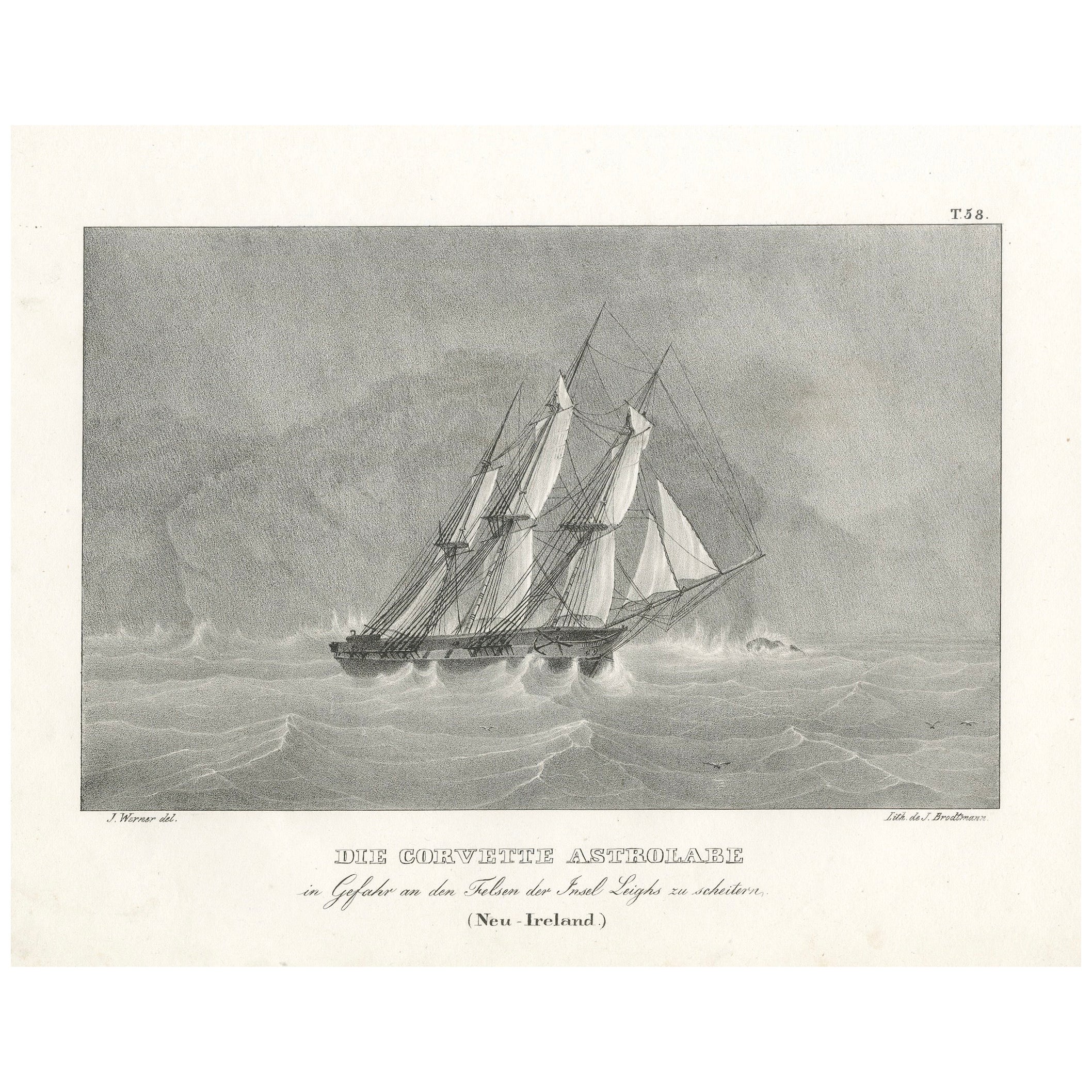 The Corvette Astrolabe in Peril at the Rocks near Legh Island (New Ireland) 1836 For Sale