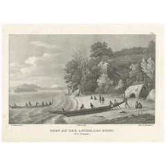 Antique Engraving of a Maori Village Scene at Astrolabe Bay, New Zealand, ca.1836