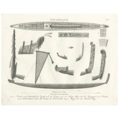 Detailed Engraving of Maori Canoe Construction and Decorations, 1836