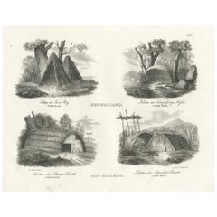 Indigenous Dwellings from New Holland and New Zealand Engraved in 1836