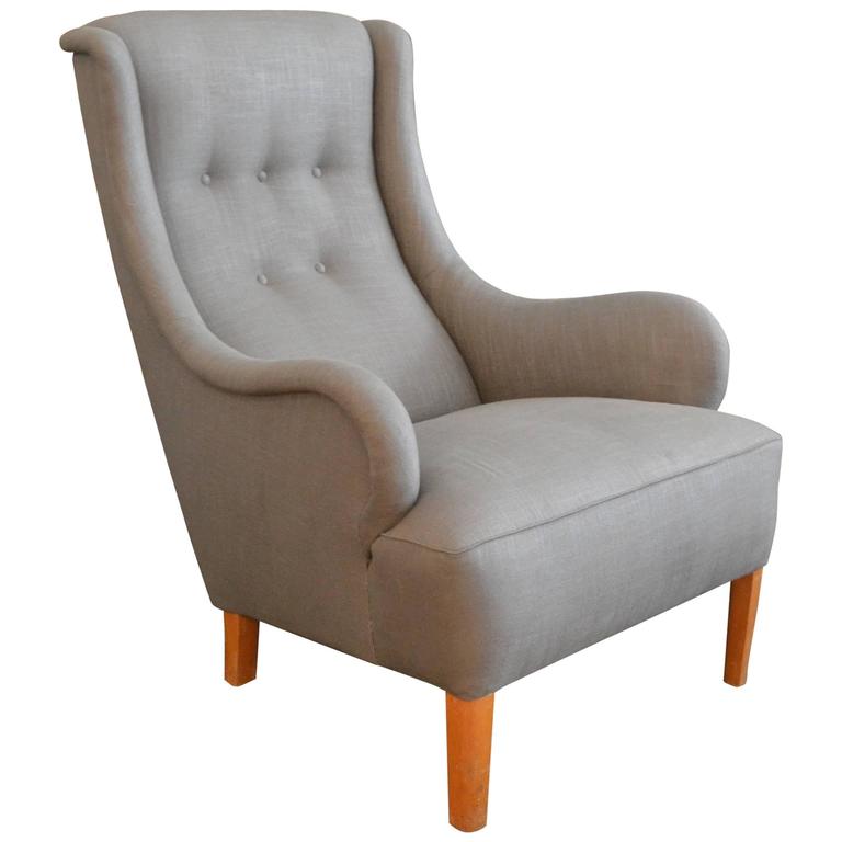 Rare Single Lounge Chair by Carl Malmsten, Sweden, 1950s For Sale at